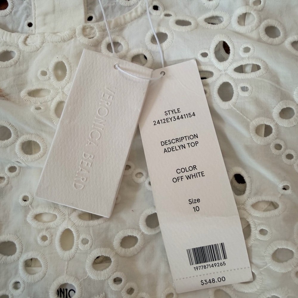 NWT Veronica Beard top. White Eyelet Sleeveless Top - Picture 2 of 4
